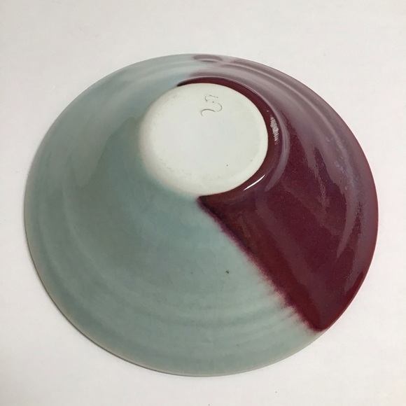 Studio Pottery Bowl SIGNED Ceramics Aqua Purple Gloss Abstract 8” Asian Handmade - Picture 5 of 11